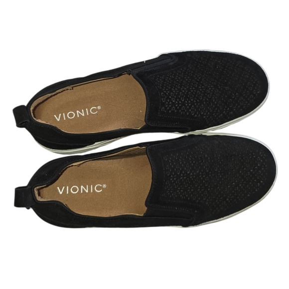 Vionic Kimmie Perf Black Suede Leather Slip On Sneakers - Picture 3 of 10